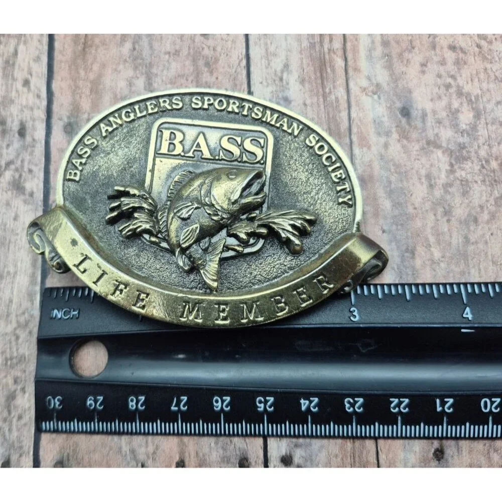 Bass Anglers Sportsman Society Belt Buckle Lifetime Life Member Fishing Brass